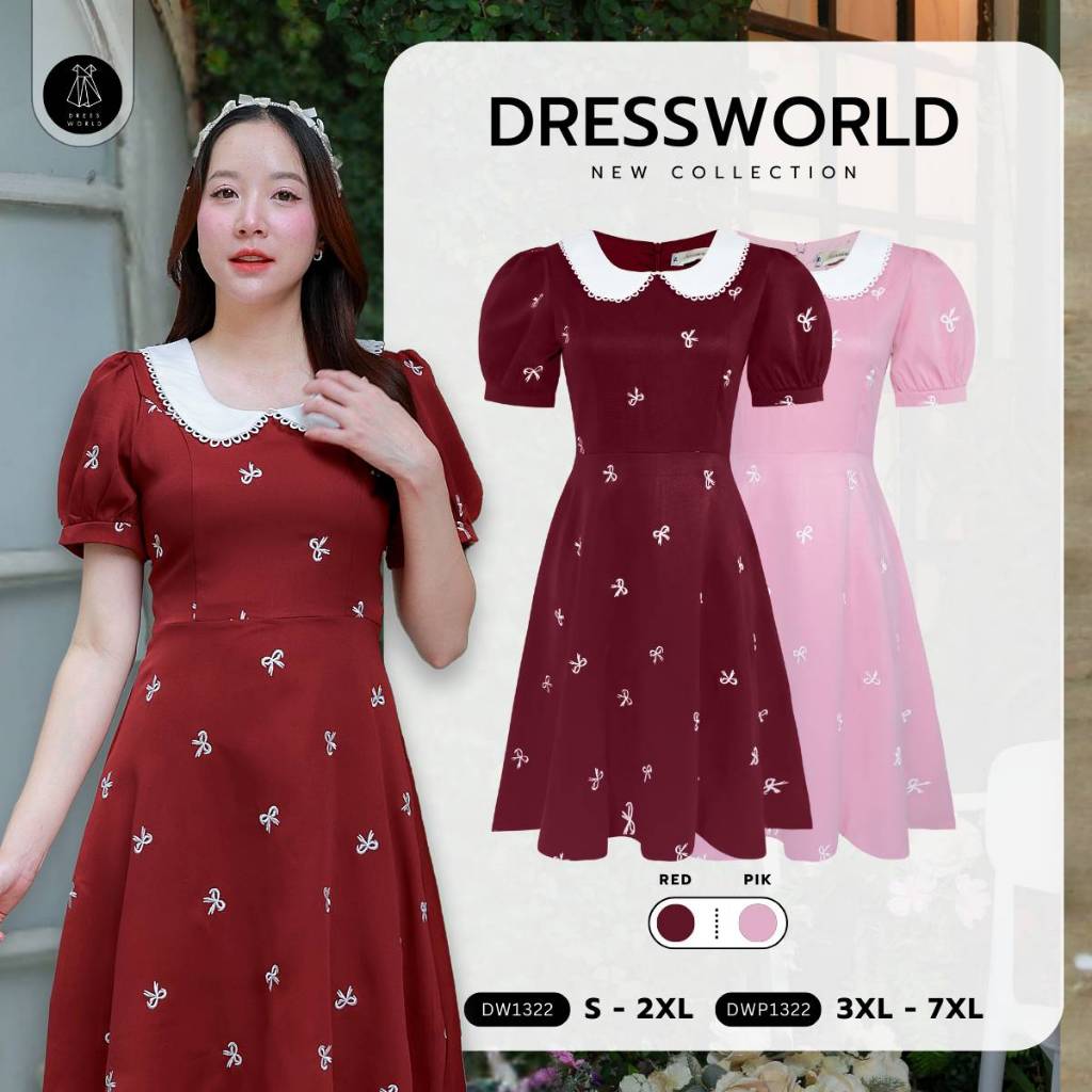 Fairyangelstore - เดรสสั้นคอวีลายปักดอก (DW1321)