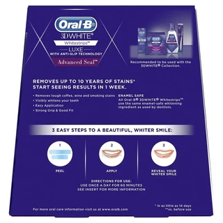 แผ่นฟอกฟันขาว Oral B 3D White Luxe Advanced Seal 14 Teeth Whitening Treatments
