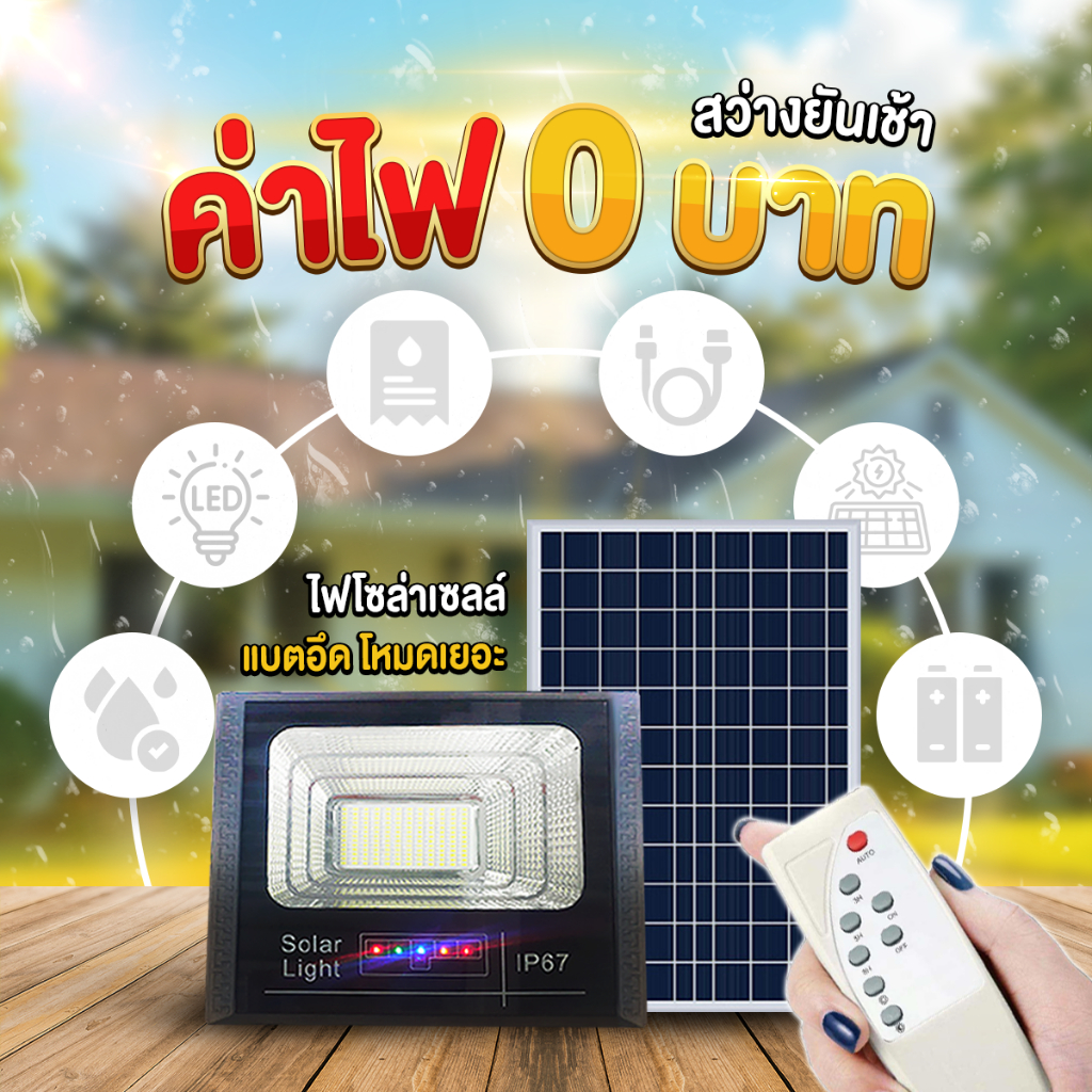 SL10 Solar Light ไฟโซล่าเซลล์ กันน้ำ แข็งแรงทนทาน สว่างนานตลอดคืน กำลังไฟ 20000-80000W ประหยัดไฟ ควบ