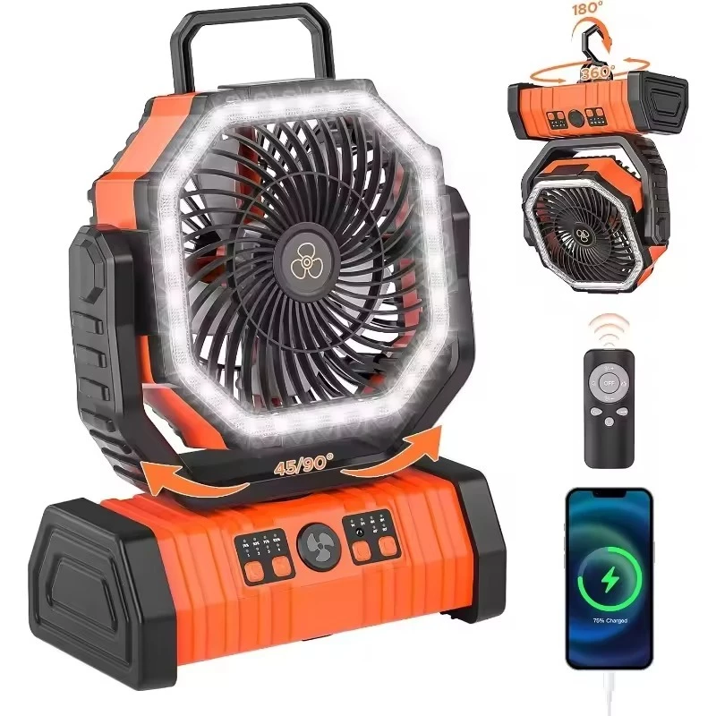พัดลมแคมป์ปิ้ง 20000 mAh พัดลมตั้งโต๊ะ Cordless Camping Fan มาพร้อมไฟส่องสว่าง ใช้ได้นาน พัดลมพกพา USB