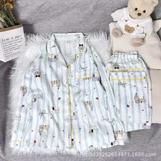 BIGSIZE ชุดนอนผ้าไหมญี่ปุ่นสำหรับสาวอวบ แขนยาว-ขายาว อก 46-52 นิ้ว ลายการ์ตูนน่ารักๆมินิมอล