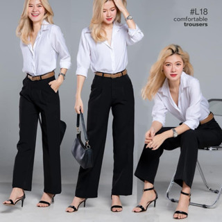 L18 กางเกงกระบอกกลางซิปหน้า ผ้าสูท