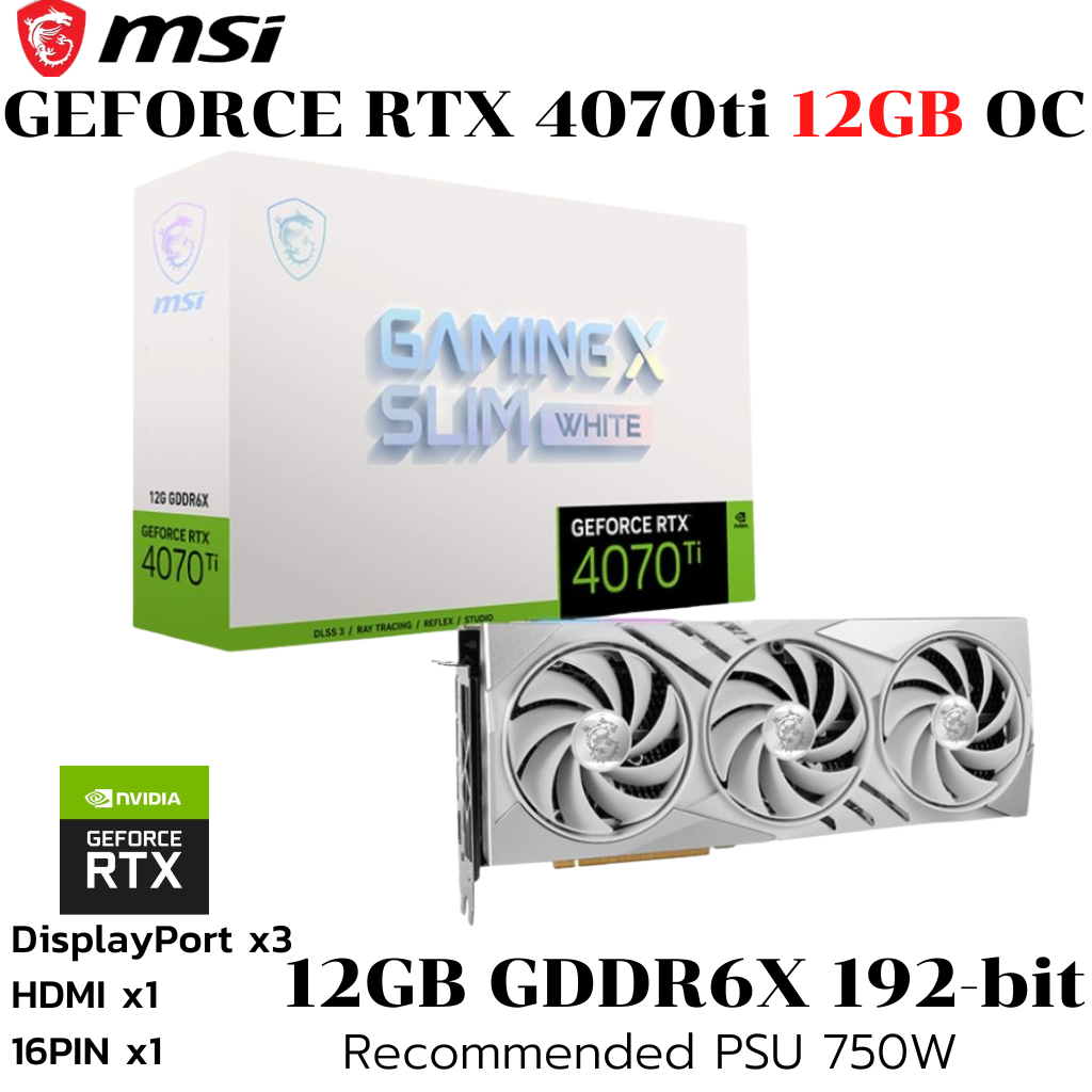 VGA (การ์ดแสดงผล) MSI GEFORCE RTX 4070TI  16G GAMING X SLIM WHITE - 16GB GDDR6X