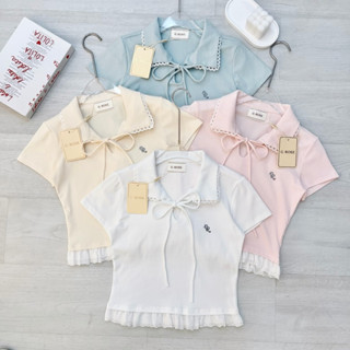 G-Rose เสื้อครอปคอปกผูกโบว์หน้า แต่งชายระบายลูกไม้💓