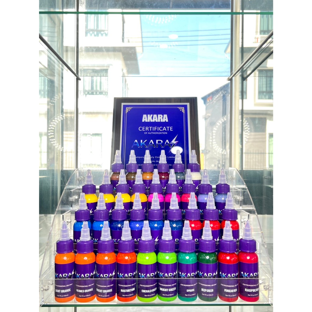 สีสัก AKARA หมึกแท้สักผิวหนัง หมึกตัวใหม่ ขนาด 1oz มีให้เลือก 33 สี