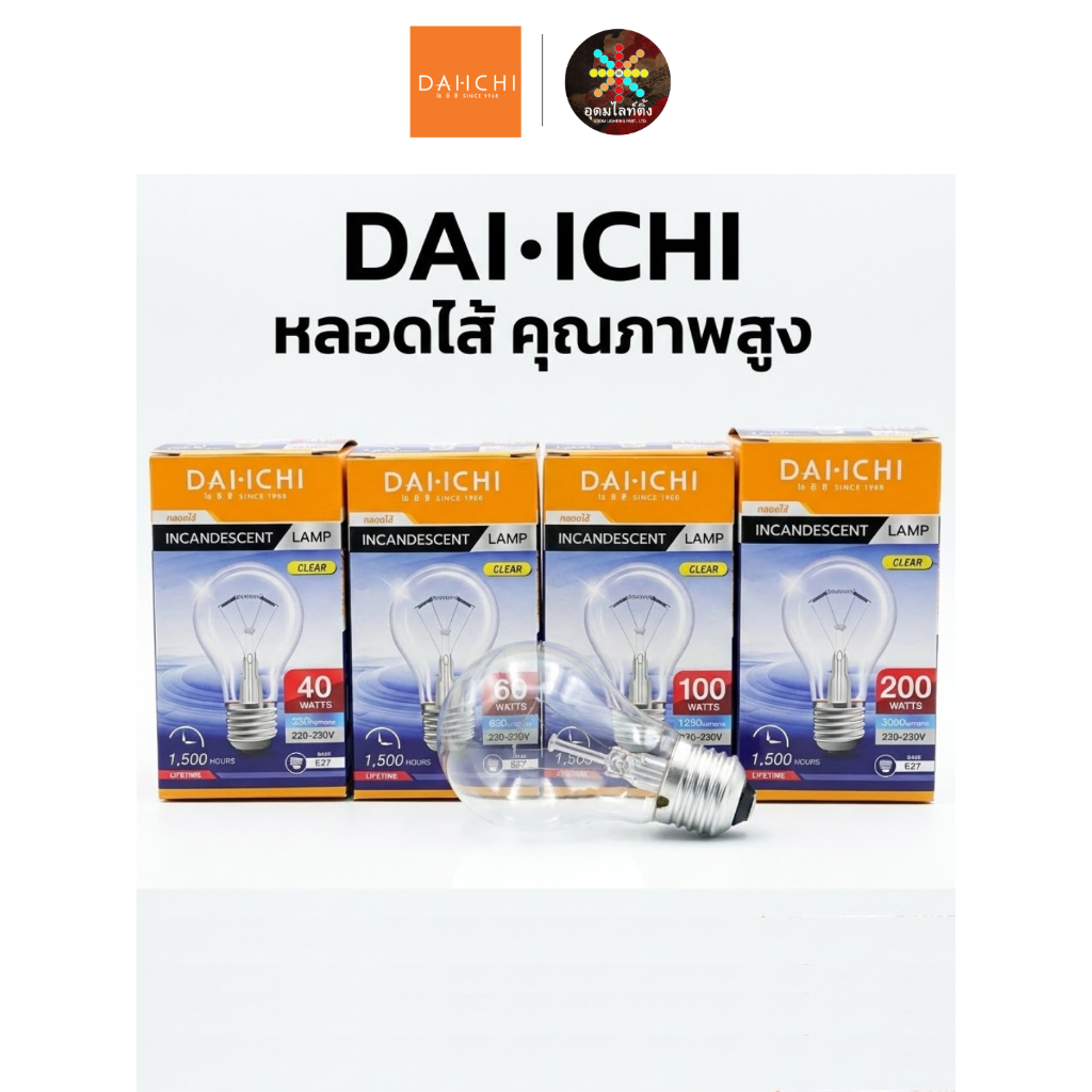 DAI-ICHI หลอดไส้ แก้วใส ขั้ว E27 (40W-200W) หลอดกกไข่ ให้ความร้อนสูง ทนทาน 1500 ชม.