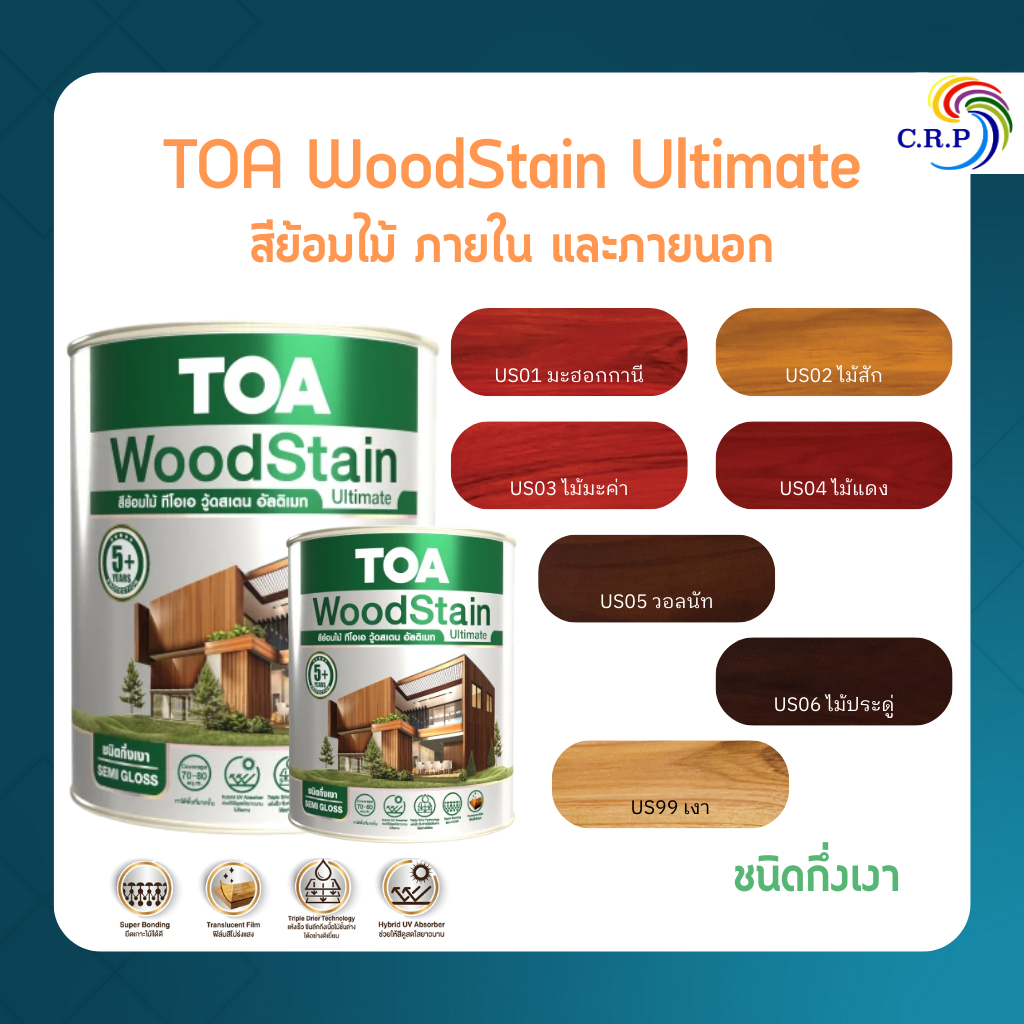 TOA สีย้อมไม้ วู้ดสเตน อัลติเมท ชนิดกึ่งเงา (1/4แกลลอน) สีทาผนังไม้ ผนังไม้ สีทาไม้