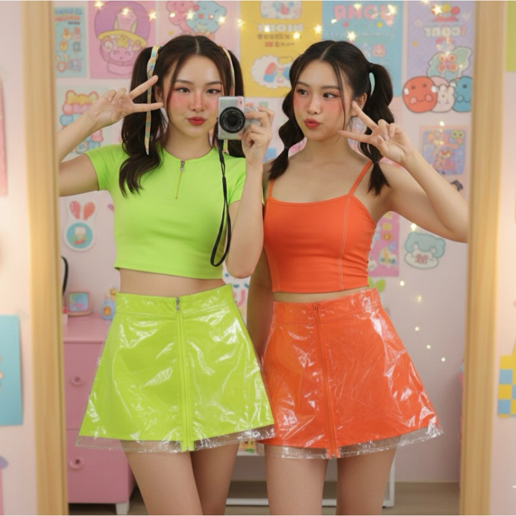 ✚PVC skirt ✚ ️พร้อมส่ง กระโปรงพลาสติกPVC สีนีออน​จี๊ดๆงานพรีเมี่ยม​ ไอเทมที่วัยรุ่นต้องมี❗️ – โปรปัง