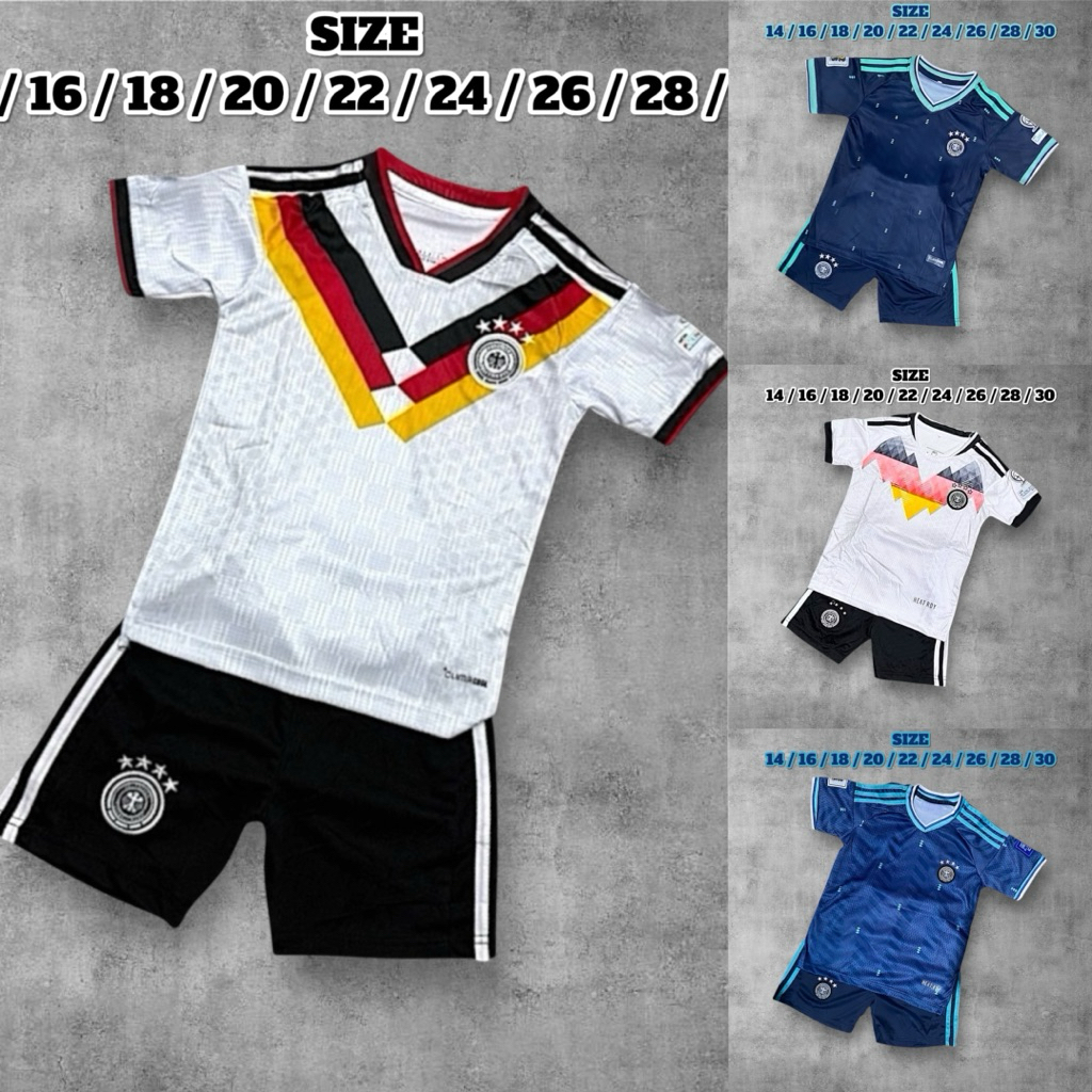 ชุดกีฬาเด็ก เยอรมัน ฤดูกาลใหม่ มีไซด์ 14 ถึง 30 เสื้อ+กางเกง ใส่สบาย ไม่ร้อน ราคาถูก คุณภาพดี