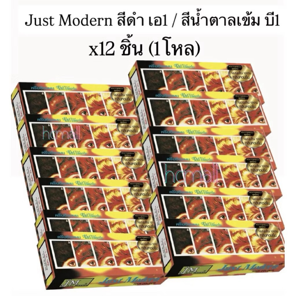 (x12ชิ้น) ครีมย้อมผม จัสท์โมเดอร์น สีดำ เอ1 / น้ำตาลเข้ม บี1 - Just Modern Hair Colour BLACK A1 / Dark Brown B1