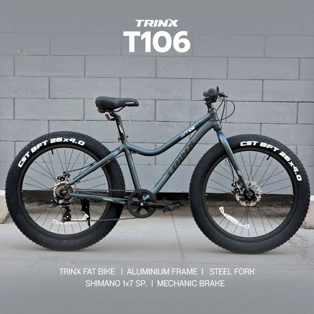 TRINX T106 (ส่งฟรีทั่วไทย ผ่อน0%) จักรยานล้อโต 26×4.0 นิ้ว เกียร์ SHIMANO 7 สปีด ดิสก์เบรค เบาะสุขภาพ เฟรมซ่อนสาย ALLOY