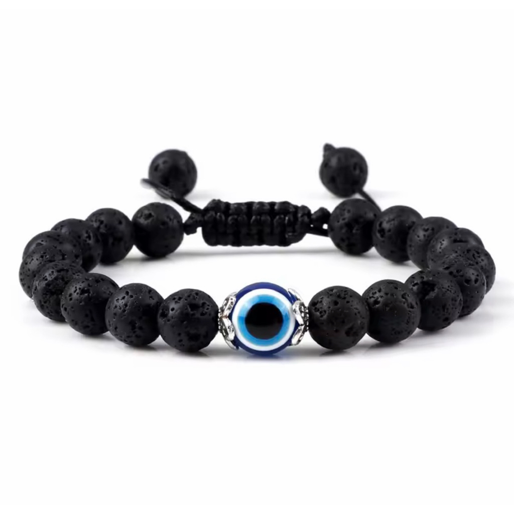 สร้อยข้อมือ Evil Eye + หินมงคล สายเชือกรูดปรับขนาดได้ เน้นเรื่องการป้องกัน พลังงานลบ