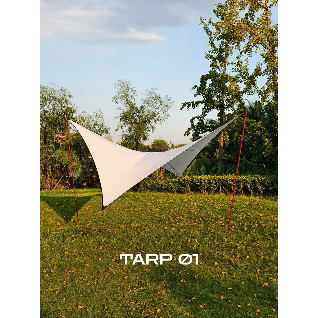 ทราปสามเหลี่ยม สปริงเวฟ ผ้าใบกันแดดทรงโค้งคู่ 20D ลายเกล็ดมังกร ป้องกันแสงแดด ขนาด 3*3m รูปทรงข้าวหล