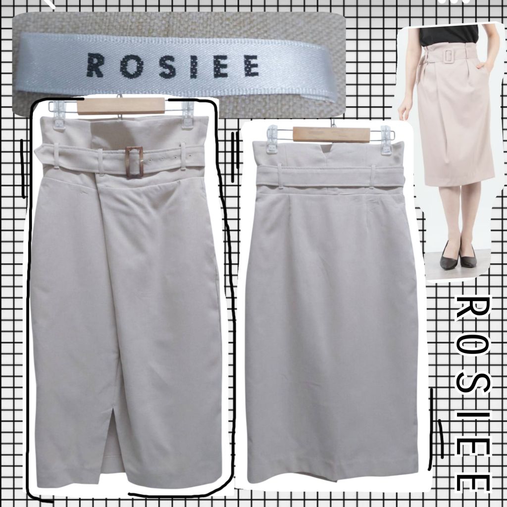 A032🥨R 0 S I E E=กระโปรงทรงสอบป้ายด้านหน้า+เข็มขัด