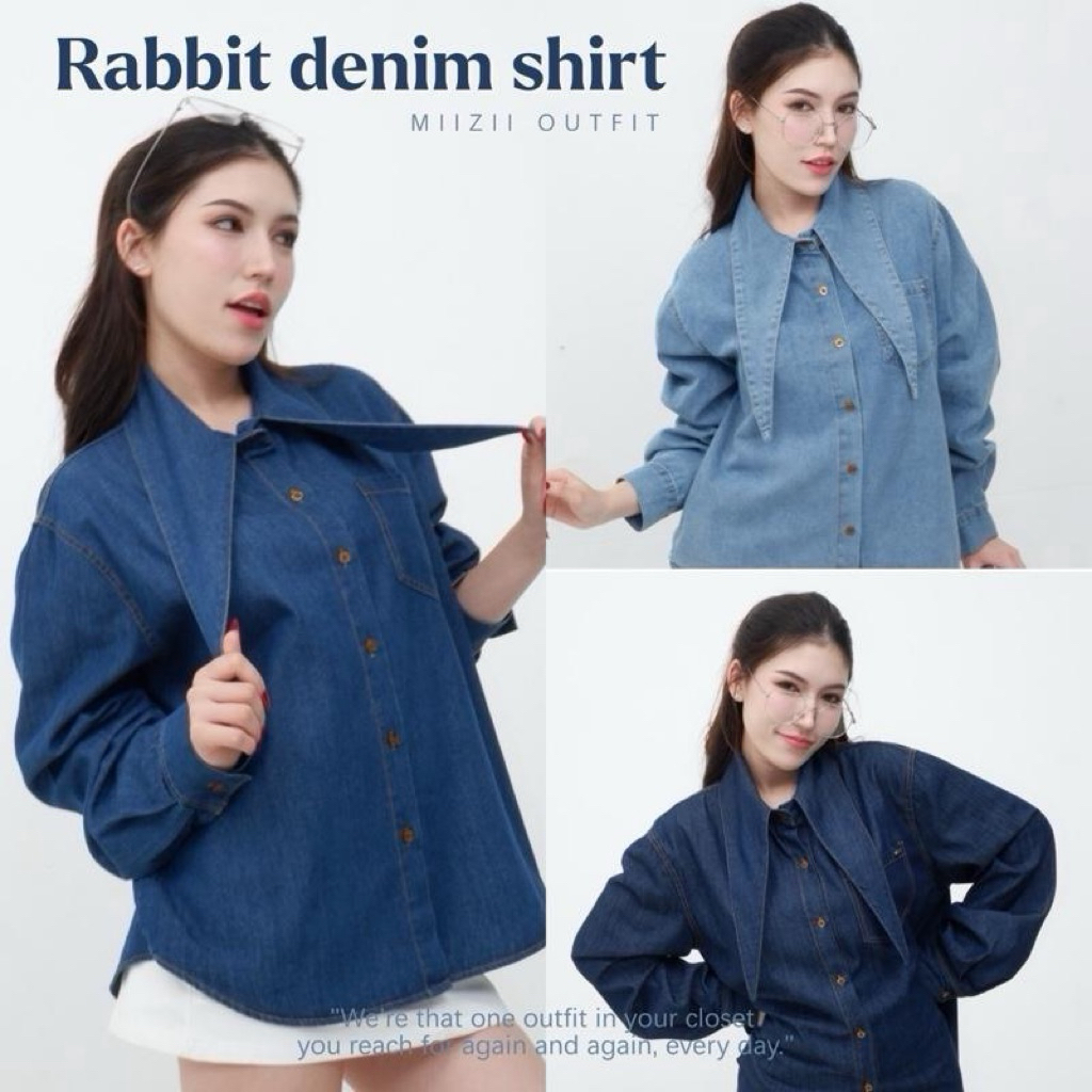 Z014  Rabbit Shirt Collection — เสื้อเชิ้ตยีนส์เดนิม คอปกยาวสไตล์ Rabbit โลโก้เหล็ก ปั๊มโลโก้ miizii