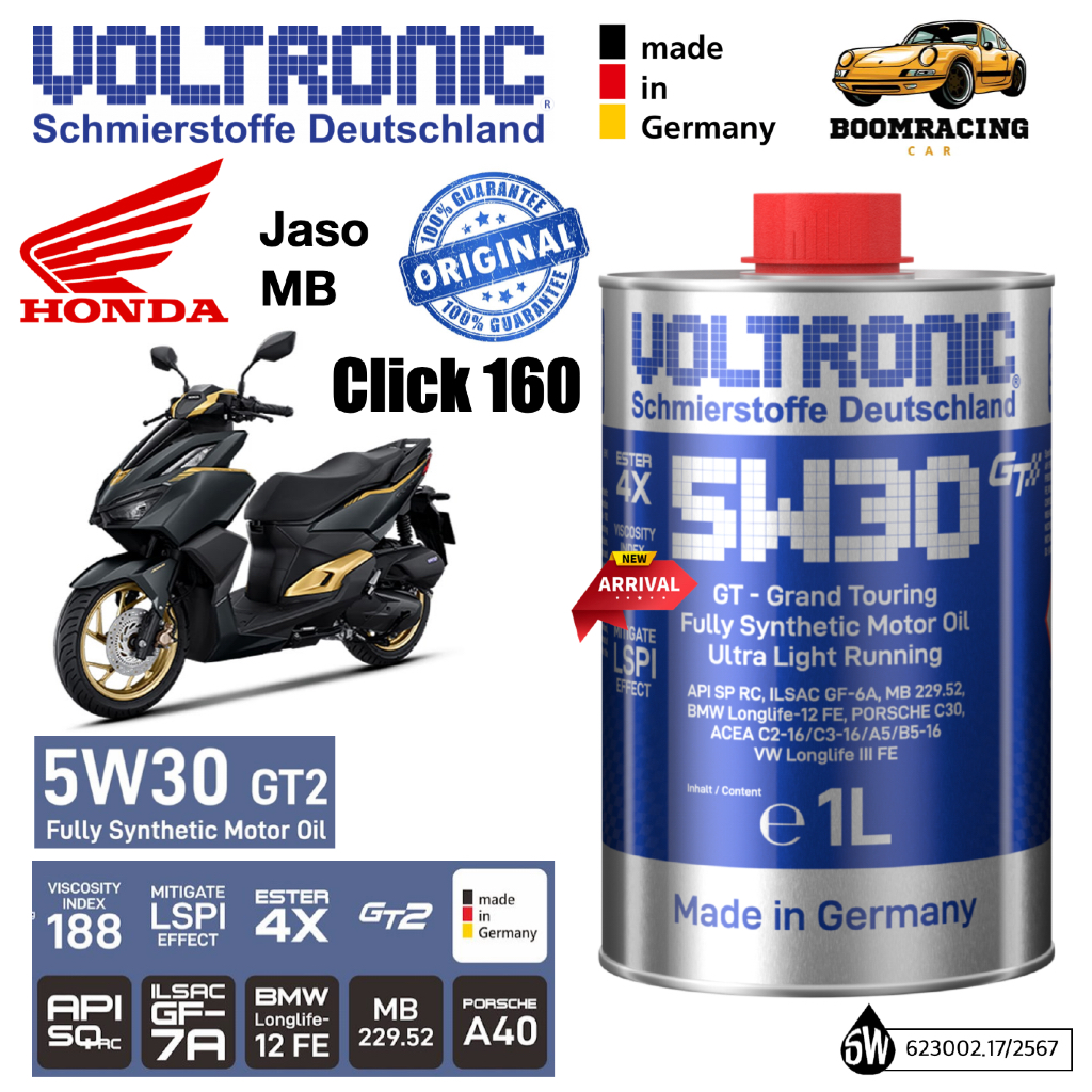 VOLTRONIC 5W30 GT2 /API-SQ RC/Jaso MB/ เบสออยกรุ๊ป 4Pao+5Ester น้ำมันเครื่องสำหรับ HONDA Click160