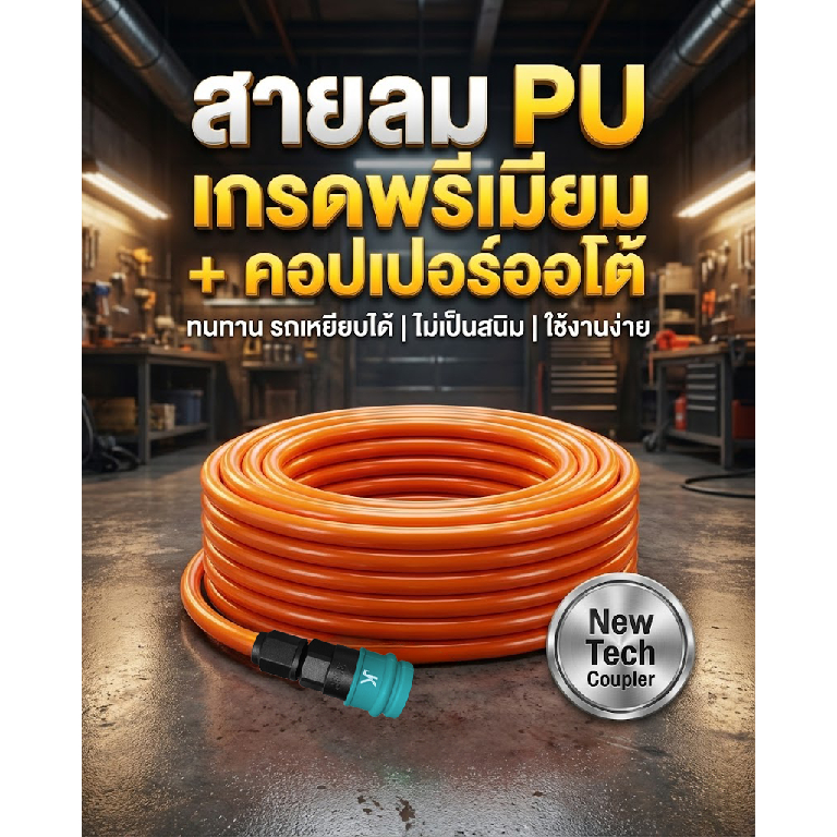 สายลม PU 6.5x10mm พร้อมคอปเปอร์ลม Auto ทน 25 Bar สำหรับปั๊มลม งานช่าง