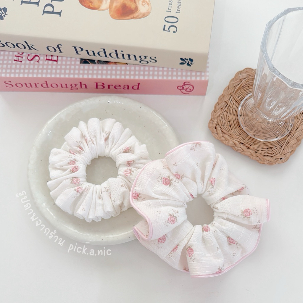 Rosy Rose collection ยางรัดผม ขนาดใหญ่ Scrunchies ยางรัดผมโดนัท สไตล์เกาหลี ยางมัดผม
