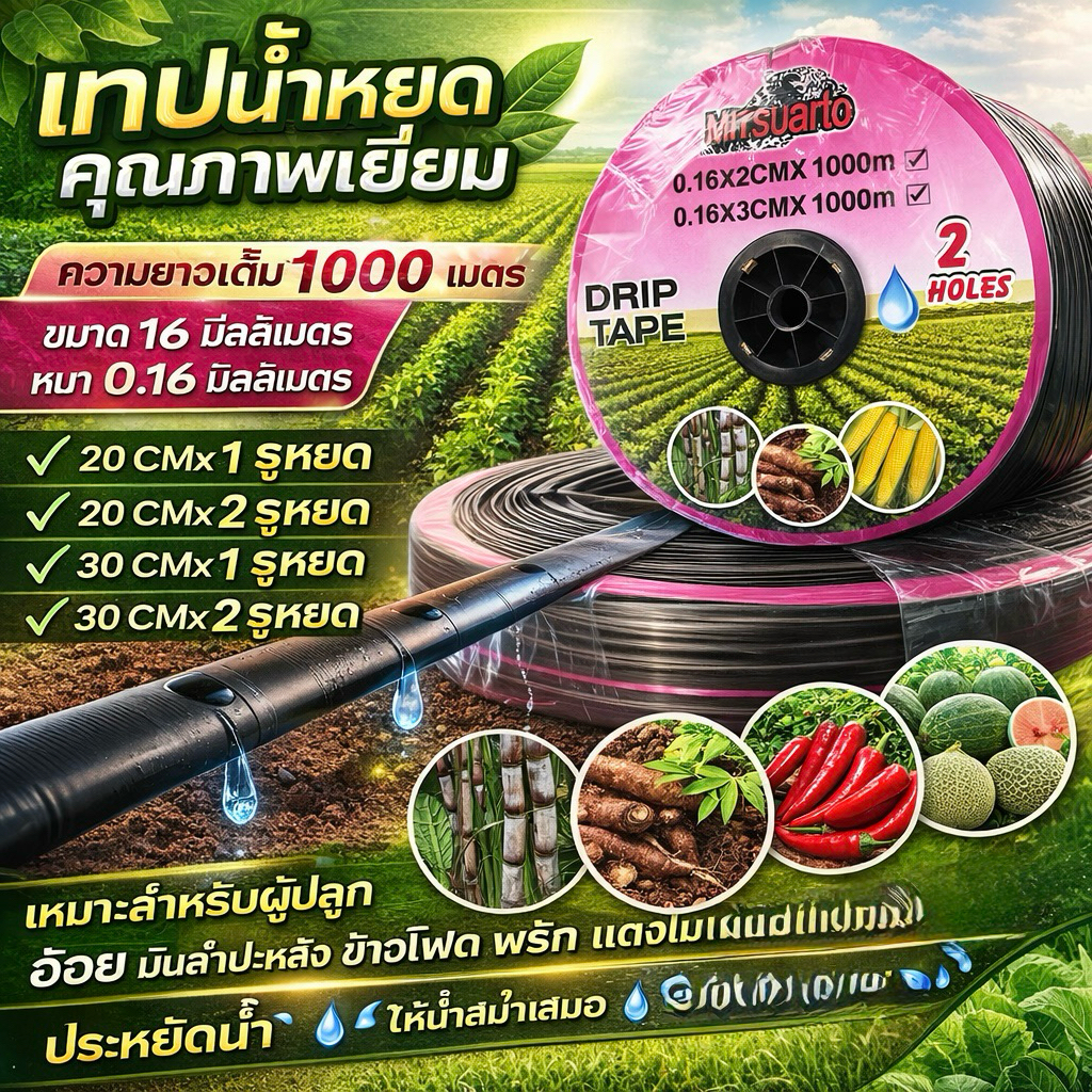 [ 1 ม้วน ] เทปน้ำหยด1000เมตรเต็ม #เทปน้ำหยด #สายน้ำหยด #ท่อน้ำหยด