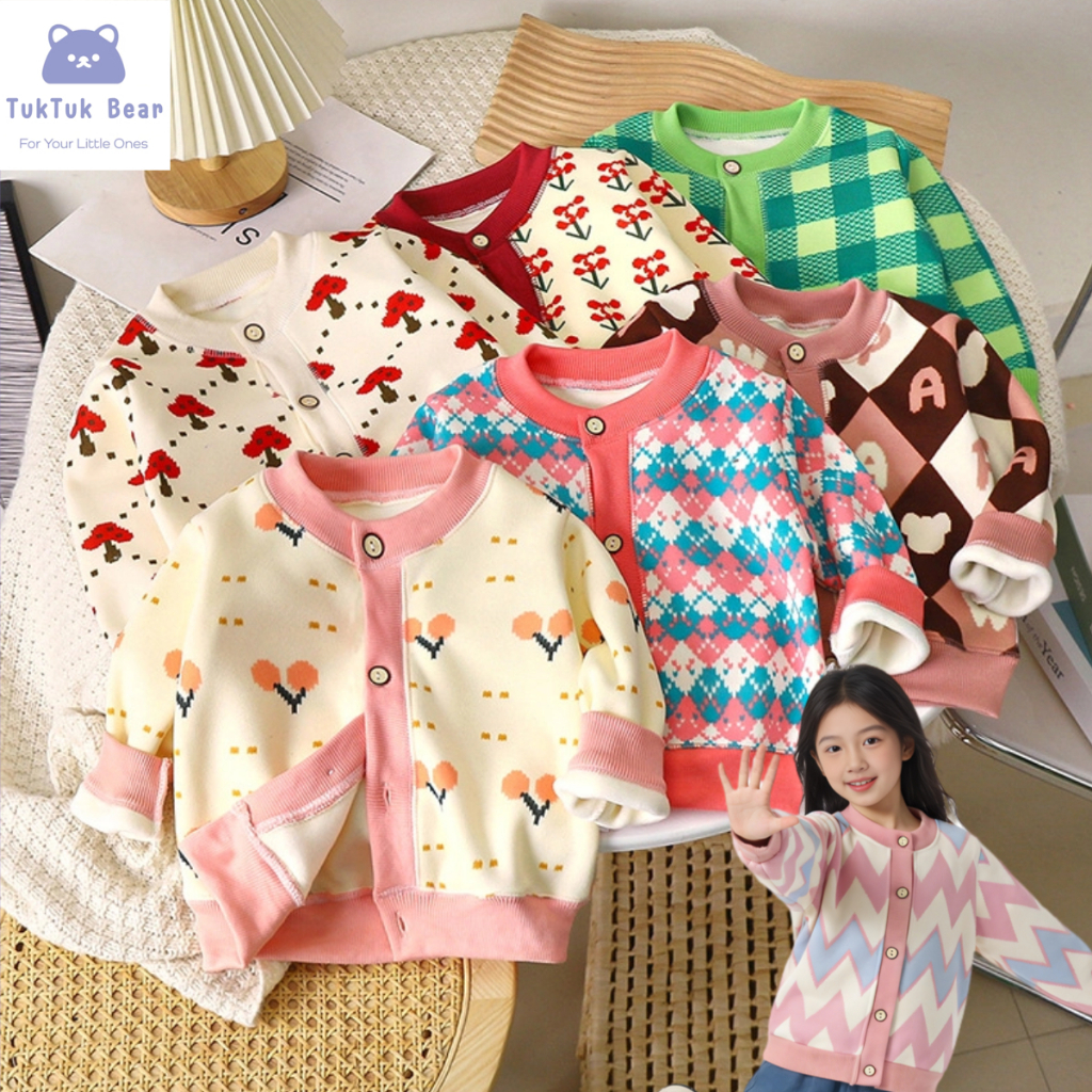 เสื้อกันหนาวเด็ก เสื้อคาร์ดิแกนเด็ก กระดุมติดหน้า ลายน่ารัก สำหรับฤดูหนาว สไตล์น่ารัก