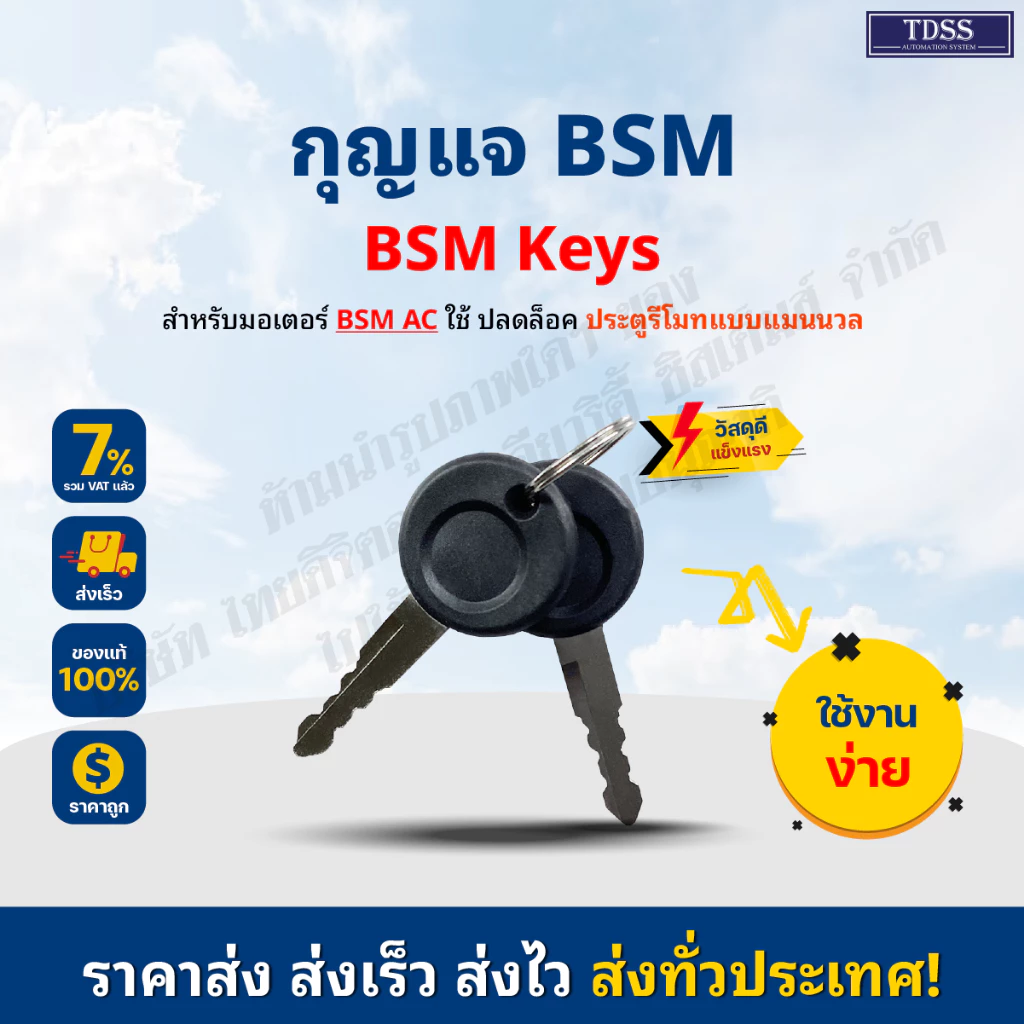 กุญแจก้านล็อก กุญแจสำหรับปลดล็อคมอเตอร์ประตู ประตูรีโมท BSM AC (เฉพาะกุญแจ ไม่รวมก้านล็อก)