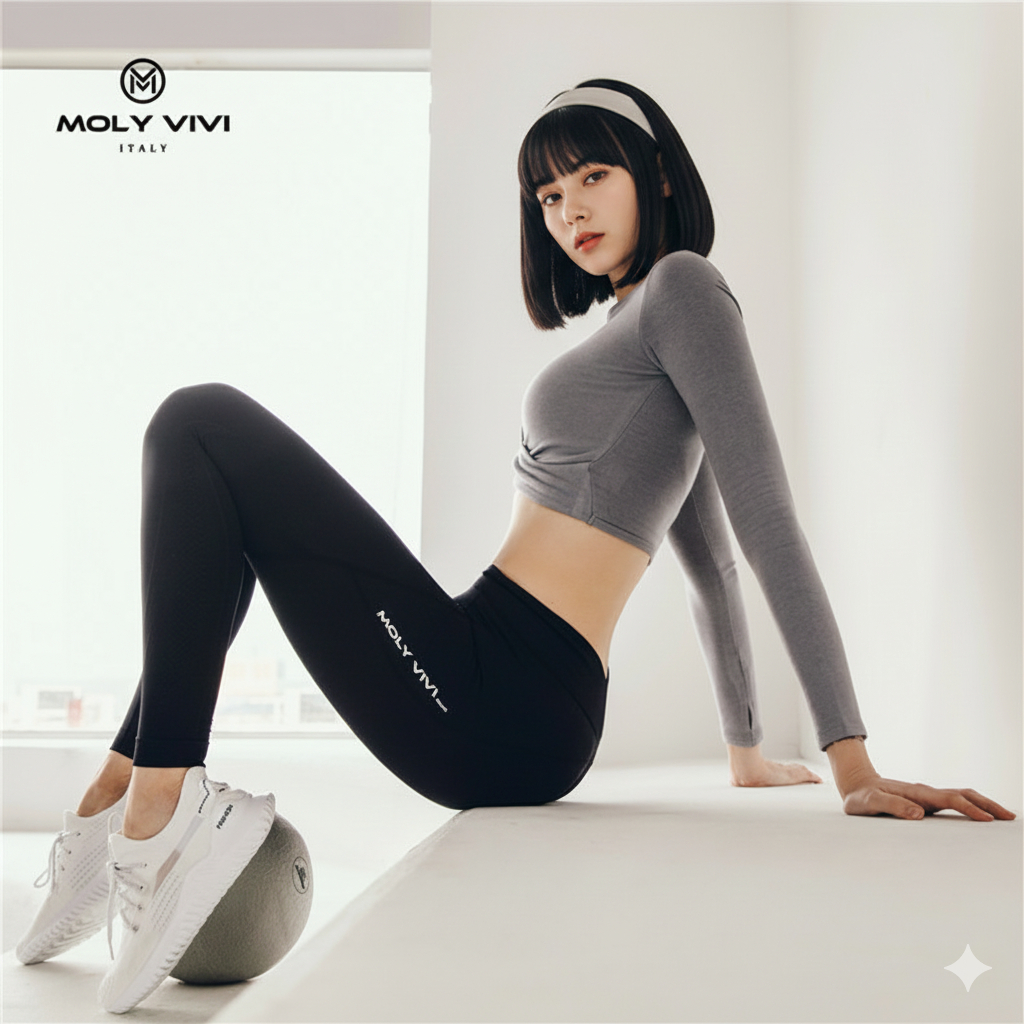 กางเกงออกกำลังกาย กางเกงเลกกิ้งขายาว สีดำ Moly vivi Glamorous luminous black (G2) GOLD/Moly vivi leggig Classic black (J
