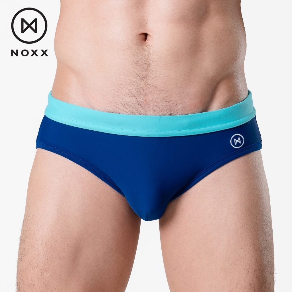 Noxx Swim Briefs: กางเกงว่ายน้ำ ทรงบรีฟ สีน้ำเงิน Cobalt Blue ขอบเอวสีฟ้า