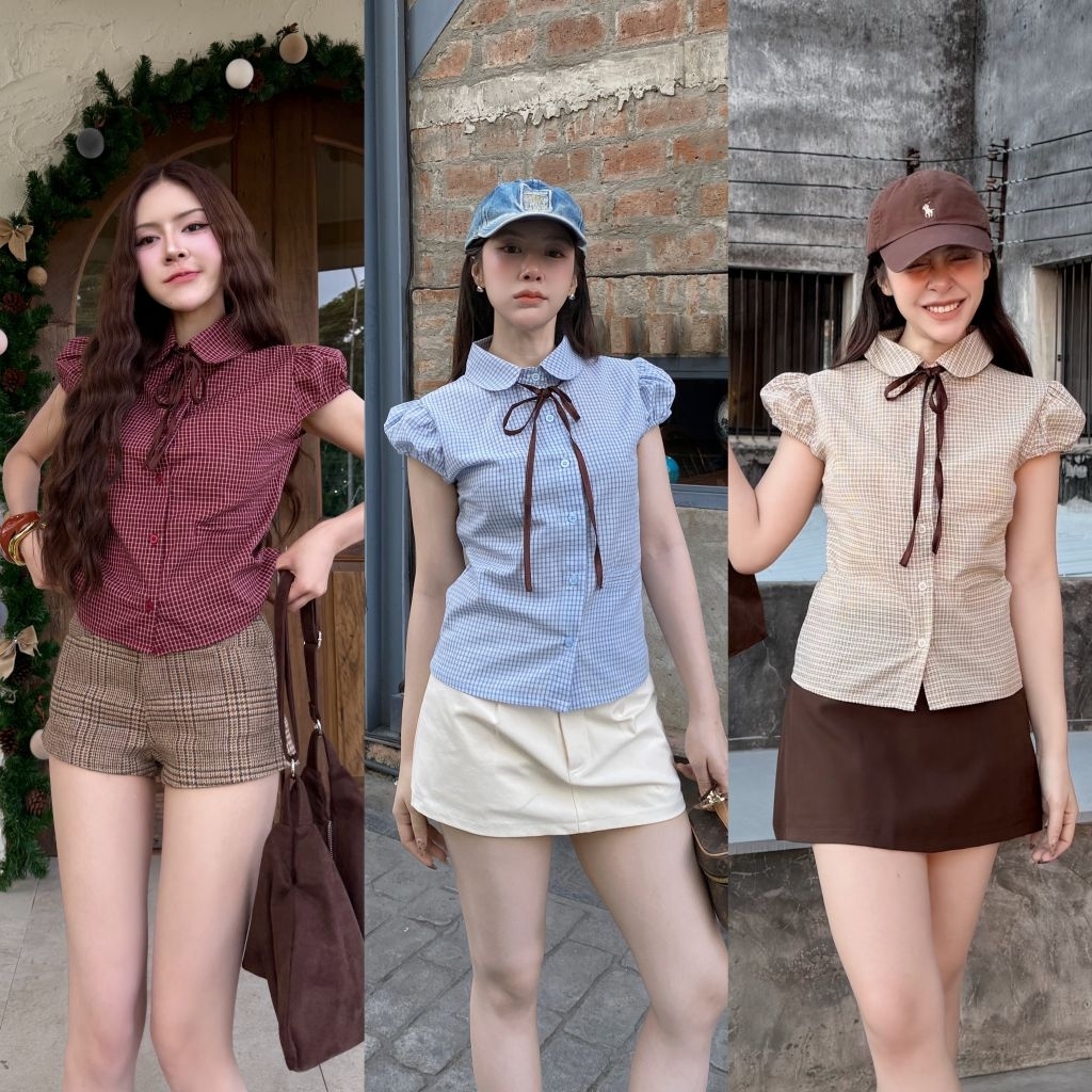 SCOTT TOP เสื้อแขนตุ๊กตาลายสก็อต