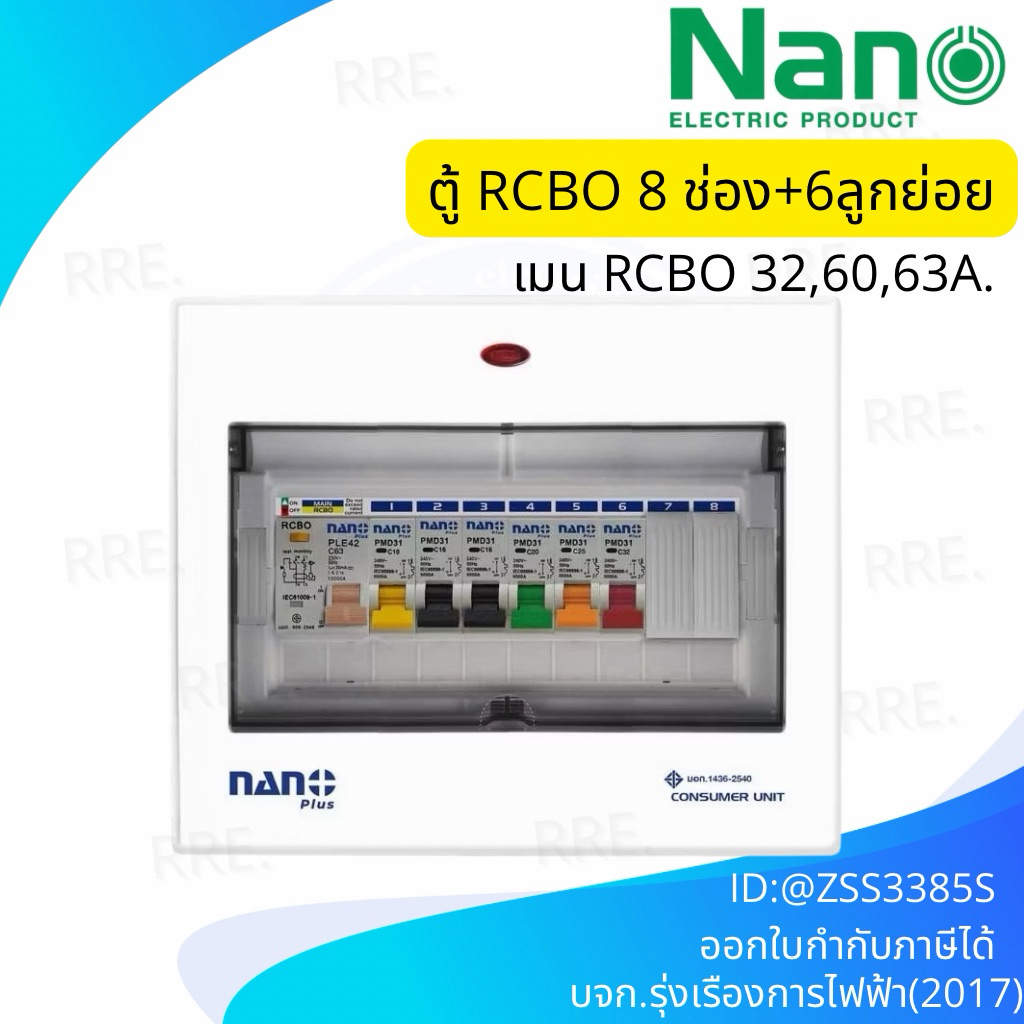 ตู้คอนซูมเมอร์ NANO Plus 8 ช่อง มี6ลูกย่อย กันดูด RCBO ตู้ควบคุมไฟ ตู้โหลดกันดูด ตู้กันดูด