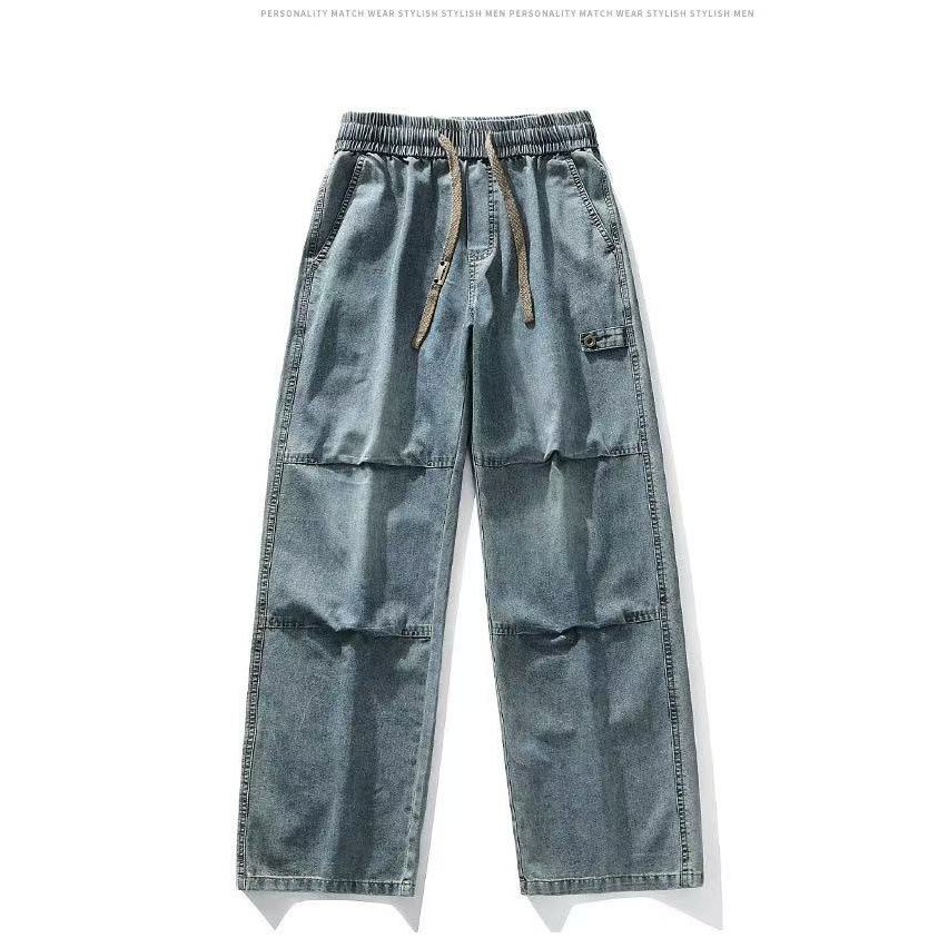 กางเกงยีนส์ผู้ชาย กางเกงยีนส์ทรงตรงอเมริกันแฟชั่นไฮสตรีท ไซส์ใหญ่หลวม กางเกงยีนส์ชาย - รูปที่ 3