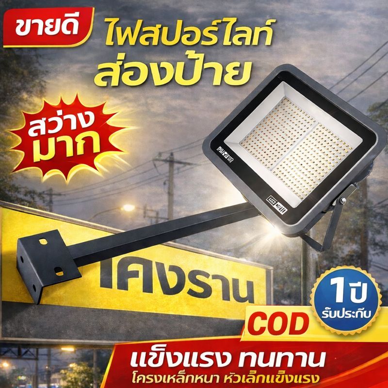 โคมสปอตไลท์ LED สำหรับบอร์ดโฆษณา กันน้ำ ใช้งานกลางแจ้ง ไฟตกแต่ง สำหรับร้านค้า และประตูทางเข้า พร้อมขาตั้ง