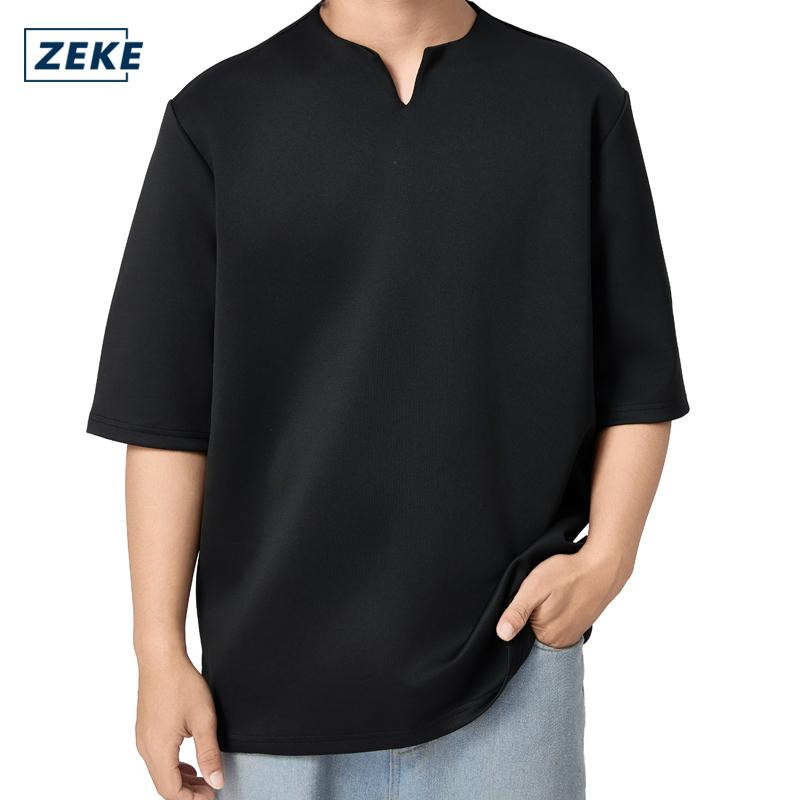 ZEKE D0049 เสื้อแขนยาวคอวีทรงหลวมสำหรับผู้ชาย