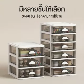 กล่องเก็บของตั้งโต๊ะแบบลิ้นชักโปร่งใส [จำเป็นสำหรับสำนักงาน/หอพัก] สำหรับเก็บเอกสาร
