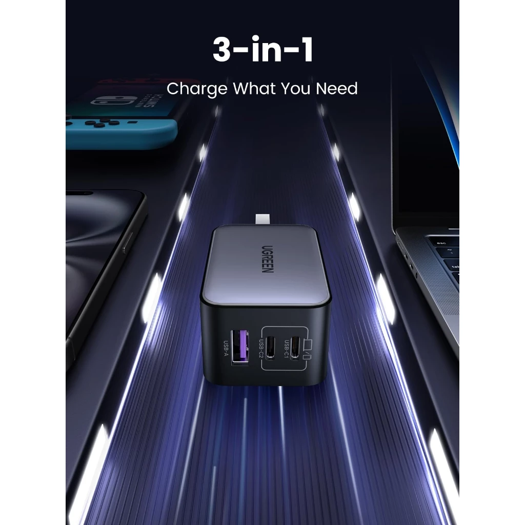 ที่ชาร์จติดผนัง UGREEN Nexode 65W GaN 3 พอร์ต พับเก็บได้ สำหรับโน้ตบุ๊คและสมาร์ทโฟน thumbnail 4