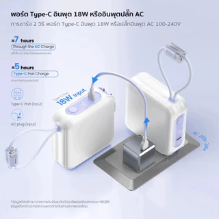 Veger VPC15-02PD PRO (W1514) แบตสำรอง 15,000mAh มีปลั๊กและสายในตัว ชาร์จไว PD 20W [รับประกัน 2 ปี]