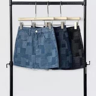 Atipashop - Ligne Denim Skirt (#ATP601) กระโปรงสั้นยีนส์ลายสก็อตตาราง