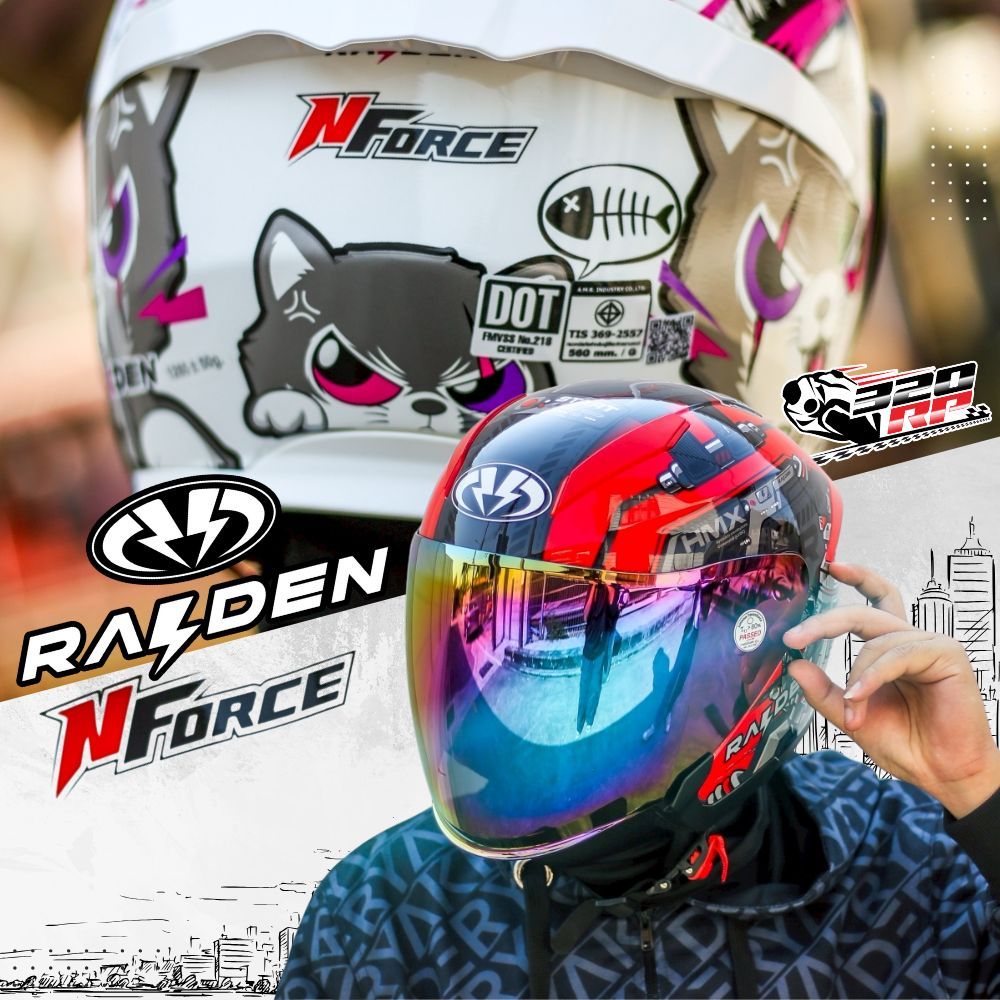 ใหม่ล่าสุด!! หมวกกันน็อคครึ่งใบ RAIDEN OPEN FACE N FORCE  มาใหม่ ส่งไว !! 320SP ราชพฤกษ์