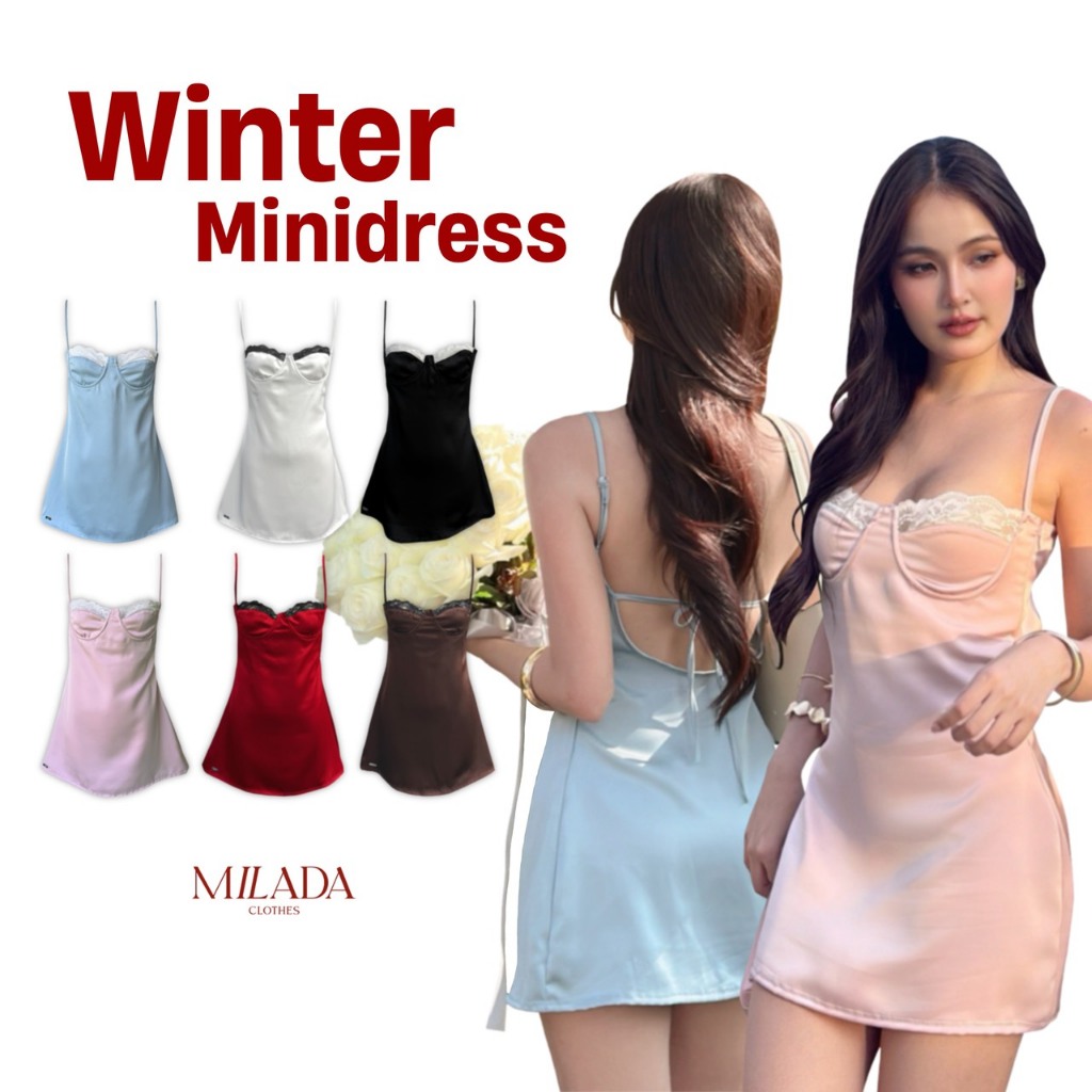 Winter minidress  เดรสสั้นลูกไม้ซาติน (A1019)