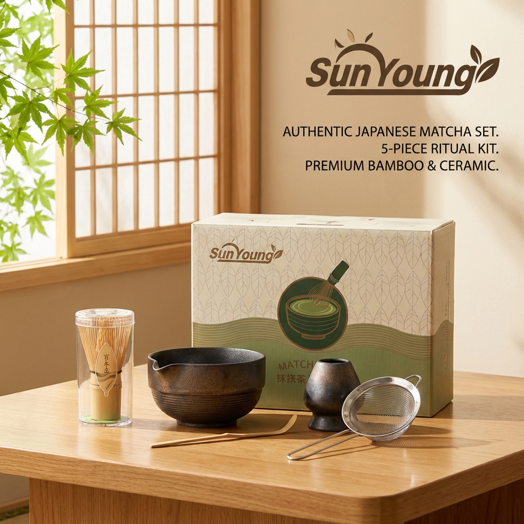 Ceramic Green [เซ็ต 5 ชิ้น] Matcha set ชุดชงมัทฉะ ถ้วยมัทฉะเซรามิกญี่ปุ่นแท้ พร้อมอุปกรณ์ครบชุด