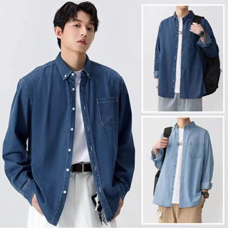 เสื้อเชิ้ตยีนส์แฟชั่นสำหรับผู้ชายแขนยาว แขนยาวชุดคู่ใหม่ด้าน…