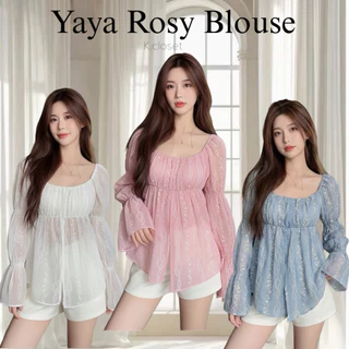 เสื้อญาญ่าโรซี่บางพิมพ์ลาย สาวอวบใส่ได้อกถึง 38นิ้ว Yaya Rosy Blouse