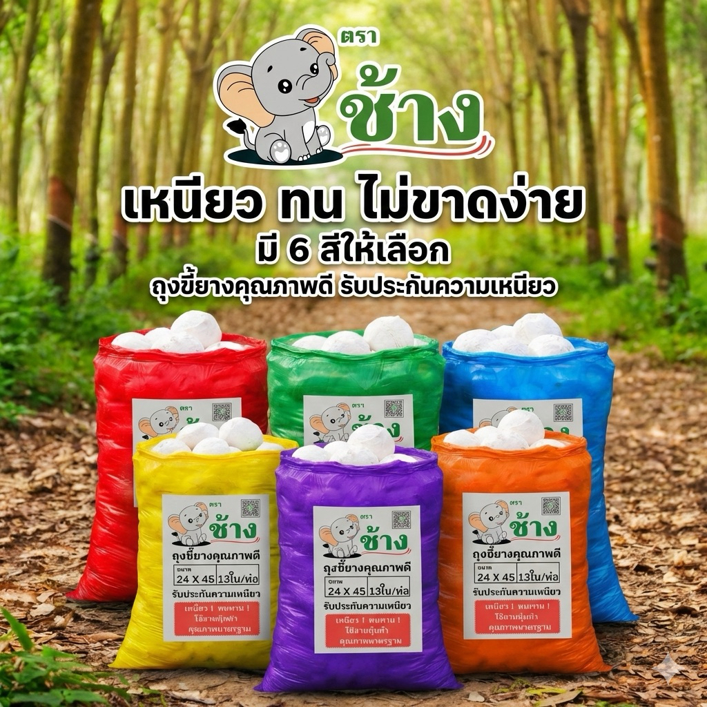 ถุงใส่ขี้ยาง ตรา ช้าง ถุงขี้ยางคุณภาพดี **เหนียว ! ทนทาน !** ขนาด 24 x 45นิ้ว (1แพ็ค = 1 กิโล 13 ใบ)