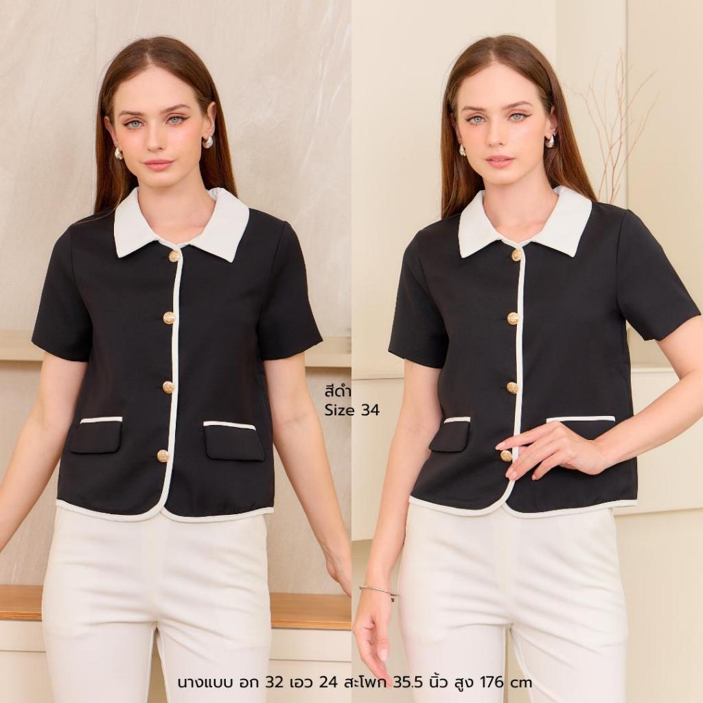 POI เสื้อผ้าเจลลี่คอปกแขนสั้นแต่งกระดุมทอง L027L6