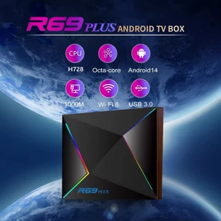 R69 PLUS Android 14 Smart TV box ALLWINNER H728 BT5.X ถอดรหัสวิดีโอ Wifi6 1000M Lan รุ่นไหม่ปี2026