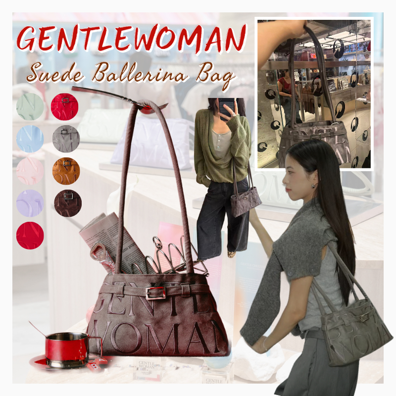 （พร้อมจัดส่ง）💃Gentlewoman Suede Ballerina Bag กระเป๋าผ้า กระเป๋านักบัลเล่ย์ สะพายไหล่ Grey แท้ GENTLEWOMAN กระเป๋า