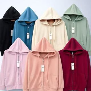 เสื้อกันหนาวแขนยาวมีฮู้ด ผ้าวอร์มใส่สบาย  สีพื้น ฟรีไซส์