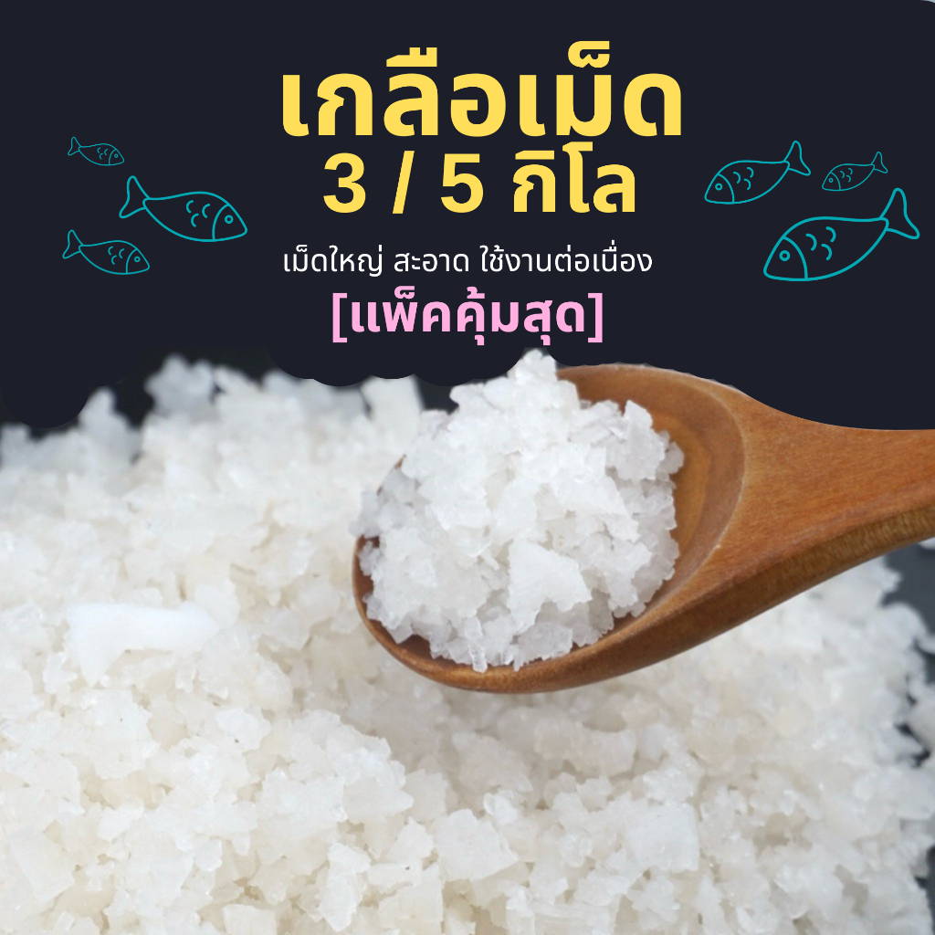[Shopee VIP ส่งฟรี⚡️ แพ็กคุ้มสุดของร้าน] เกลือสมุทรแท้ 3 / 5 กิโลกรัม │ เม็ดใหญ่ สะอาด ใช้งานต่อเนื่อง