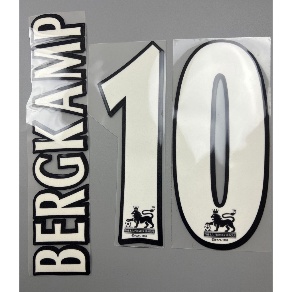 เบอร์ชื่อ เสื้อฟุตบอล ย้อนยุค กัมมะหยี่ พรีเมียร์ลีค 1996-2006 สีขาว 10 BERGKAMP Retro Name Number Football Shirt