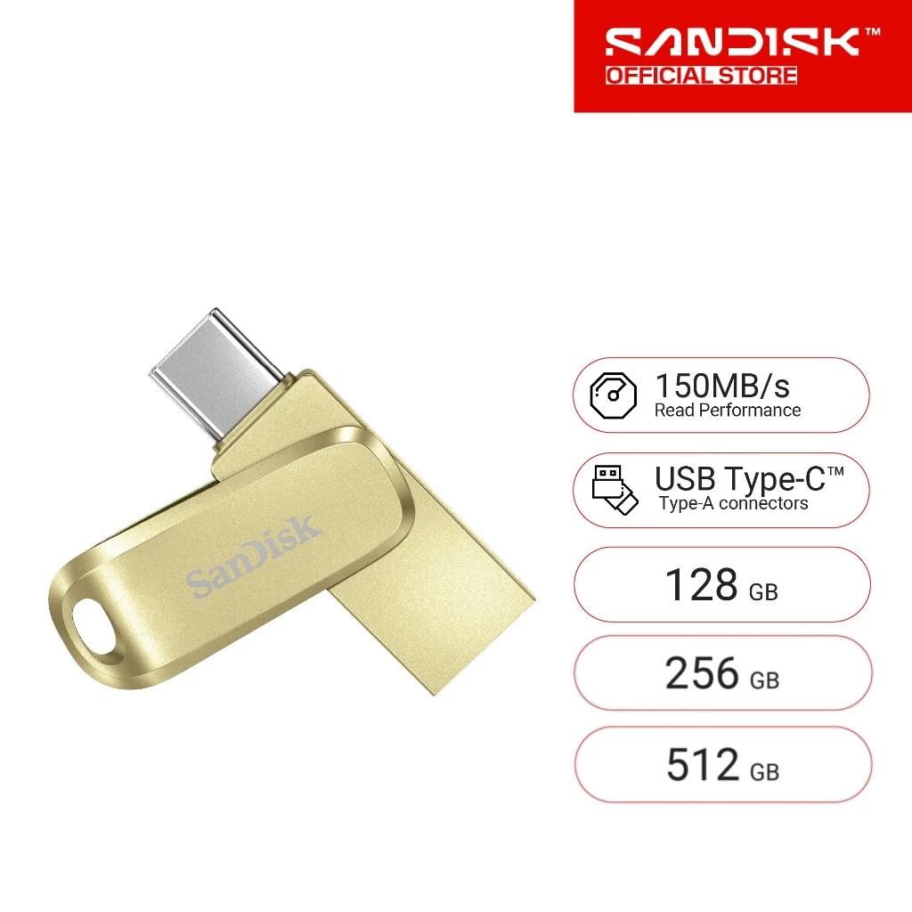 SanDisk Ultra Dual Drive Luxe USB Type-C, Gold (SDDDC4-G-G46GD) 128 256 512GB