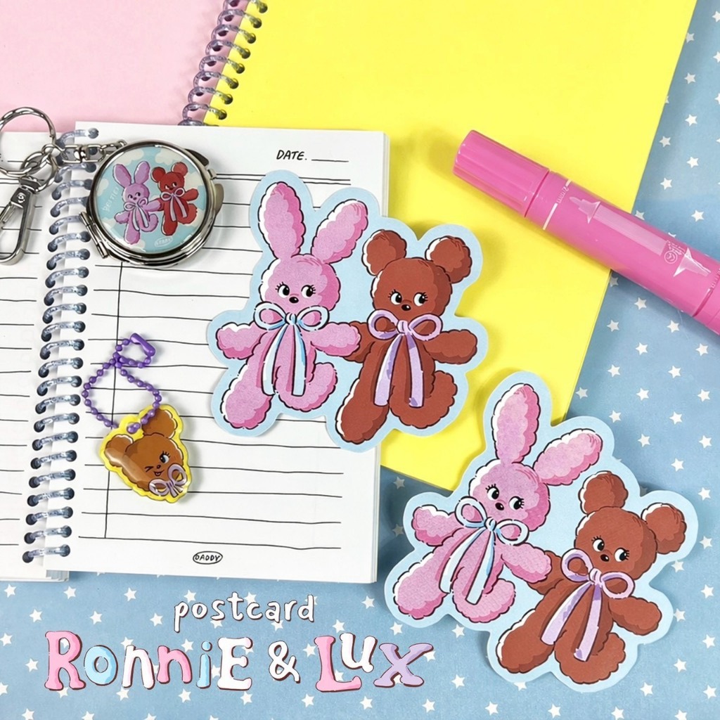 DADDY | Lux & Ronnie Love Postcard โปสการ์ดลายกระต่ายและหมี สุดน่ารัก